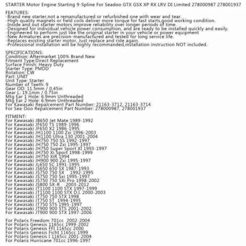 Starter For Kawasaki ZXI STS STX SS X2 TS 750 900/1100 DI SXR Ultra130 87-12 D, US $144.61, image 3