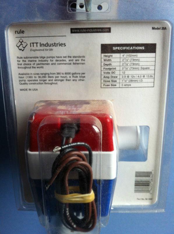 RULE BILGE PUMP 1000 GPH / 3790 LPH #20A, US $25.00, image 2