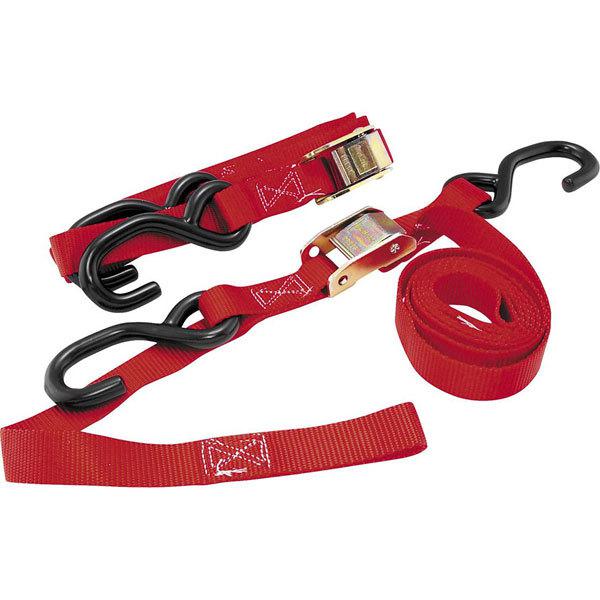 Red bikemaster tiedown with integrated soft hooks