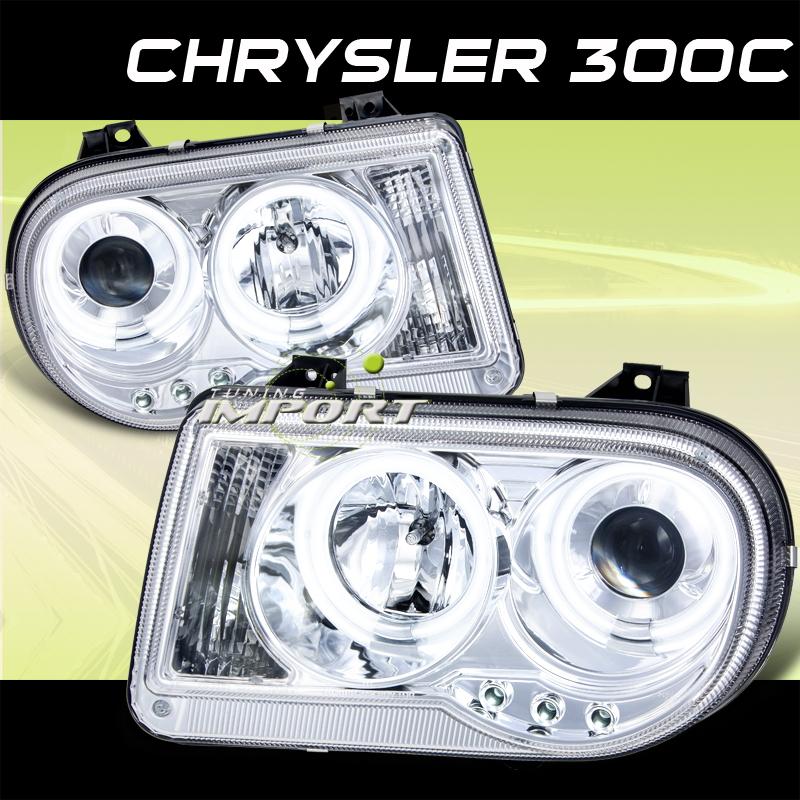 05-09 chrysler 300c srt8 hemi led drl dual halo chrome head lights lamps set new