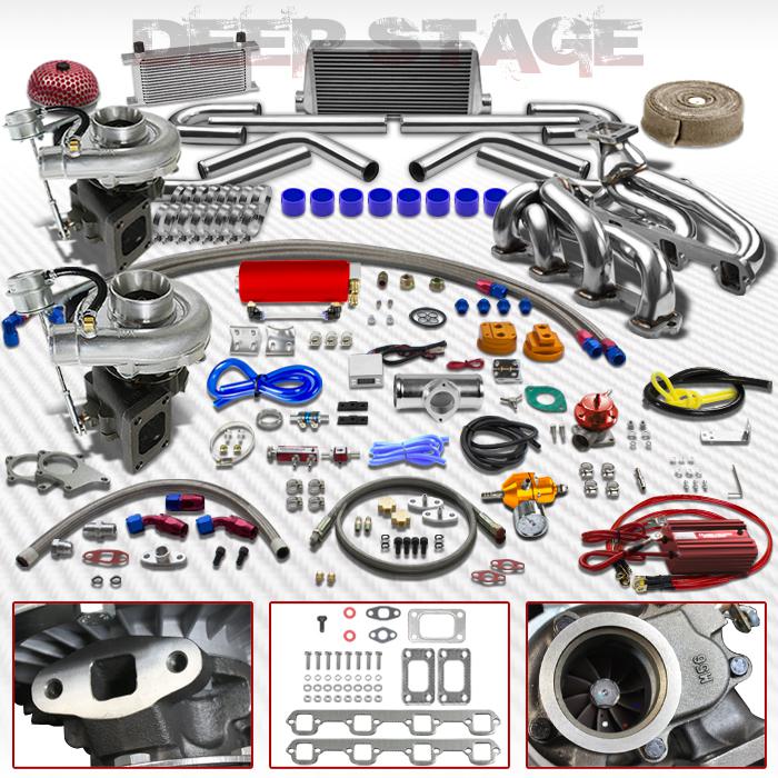 Buy T04E T3/T4 VBAND 22PC TWIN TURBO KIT+INTERCOOLER+MANIFOLD8794 MUSTANG OHV 5.0L in Not