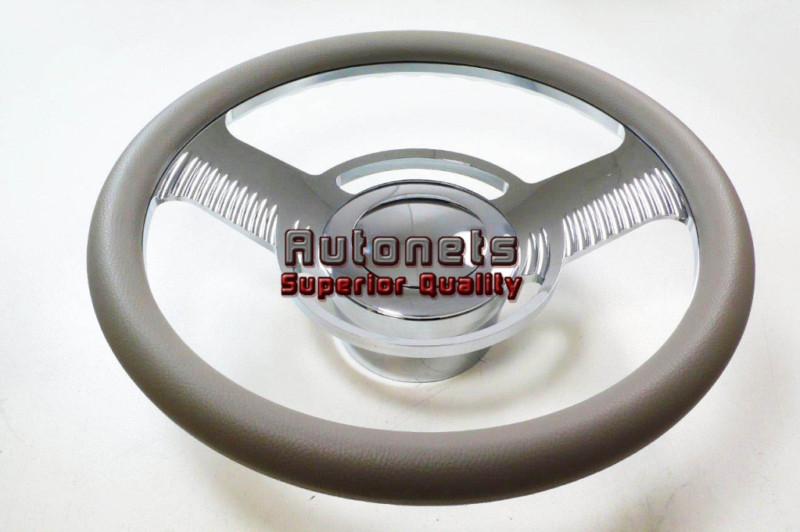 Buy Gray Leather Classic Chevy GM Chrome Aluminum Steering Wheel Horn