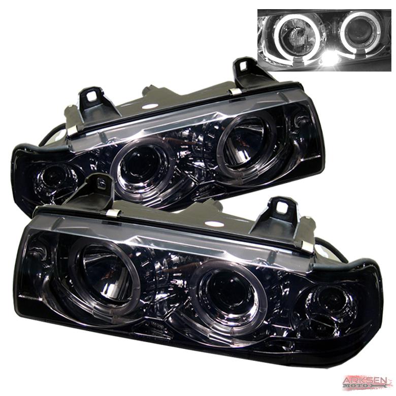 92-98 bmw 3-series e36 2dr smoked dual halo projector headlights lamp pair set