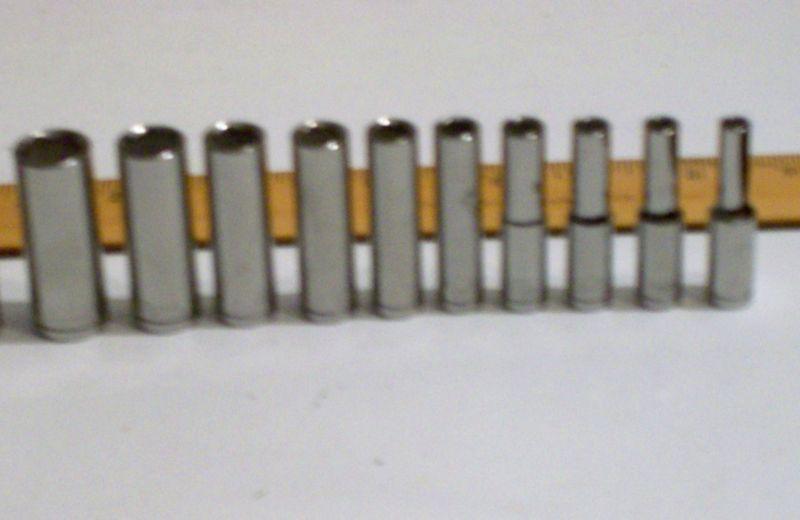 Blue point 10pc 1/4" drive  deep 6 pnt sockets , 3/16" - 9/16", &  a snap on s/d