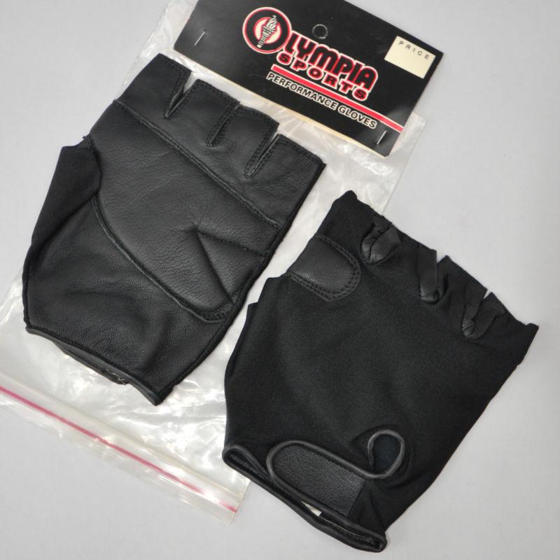 Olympia fingerless gloves, black leather & lycra, never worn, no reserve!
