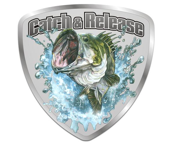 Catch and release fishing decal 5"x4.8" largemouth bass sticker zu1