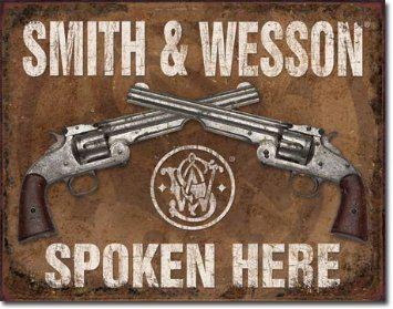 Smith and wesson spoken tin sign colt guns garage holsters shop safe hunting    