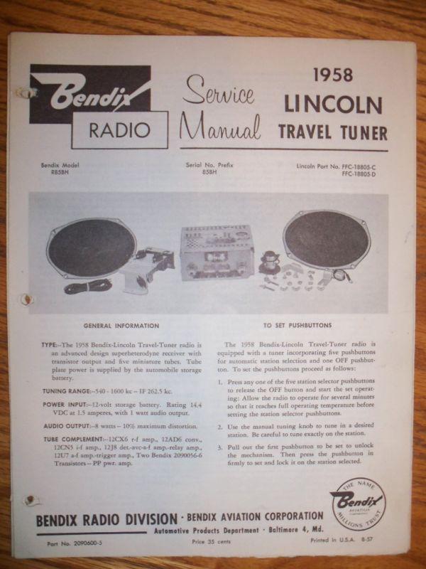 1958 lincoln bendix radio service manual for travel tuner radio