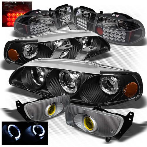 92-95 civic 3dr black projector headlights + led tail lights + yellow fog lights
