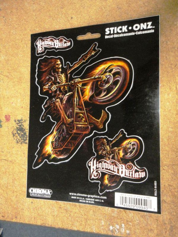 Chroma highway outlaw skeleton on bike decal sticker 6 x 8 free shipping 