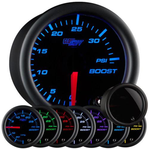 52mm smoked turbo boost 35 psi gauge w. 7 colors