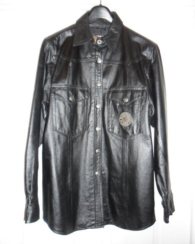 Women's black leather harley-davidson motorcycle shirt-style jacket sz medium
