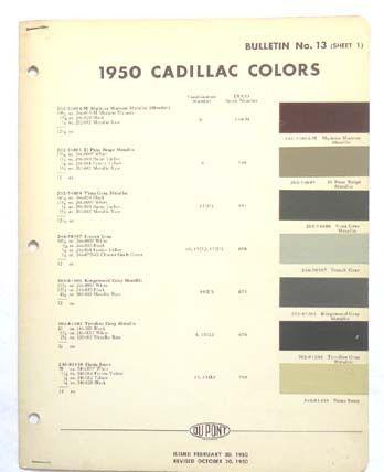  1950 cadillac dupont color paint chip chart all models original
