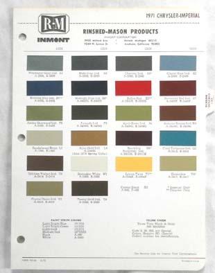 1971 chrysler and impoerial r-m color paint chip chart all models 