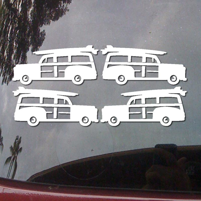 (4x) 4 inch woody surf wagon hawaii woodie car vinyl decal window sticker h73p
