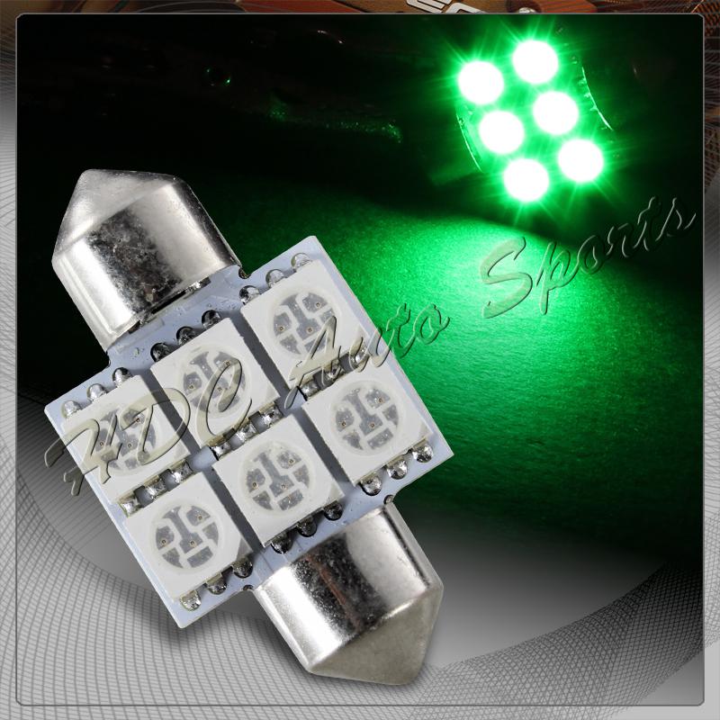 1x 31mm 6 smd green led festoon dome map glove box trunk replacement light bulb