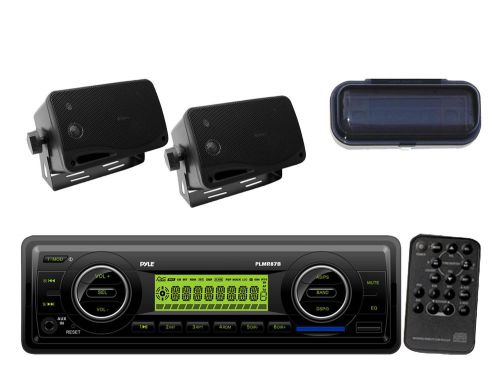 2 white 3.5&#034; 200w mini speakers+cover, marine weatherband usb mp3 sd am/fm radio