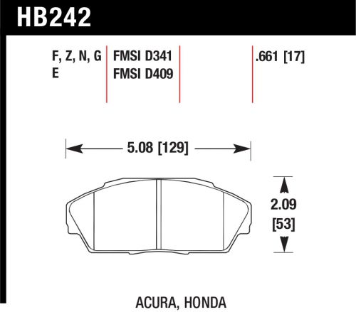 Hawk hb242n.661 hp plus brake pad acura honda .661 thick