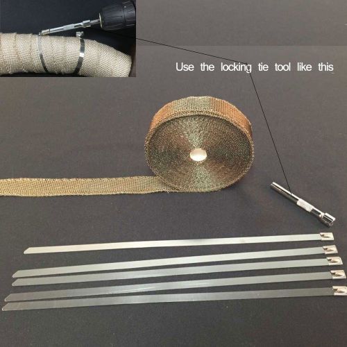 Titanium exhaust heat wrap, 1&#034;x50&#039; roll with stainless ties kit+tie tool new