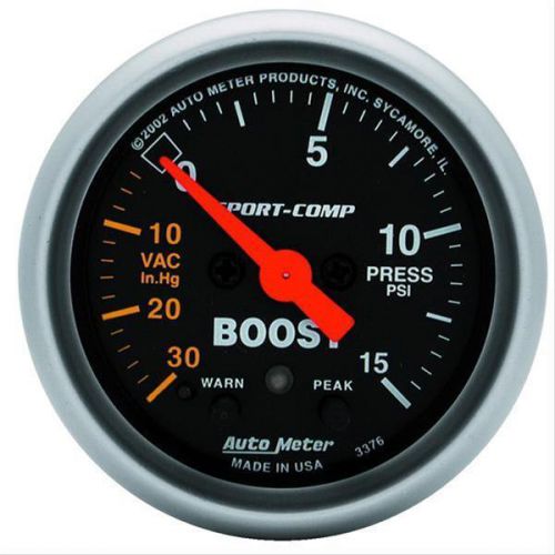 Autometer sport-comp electrical boost/vacuum gauge 2 1/16&#034; dia black face 3376