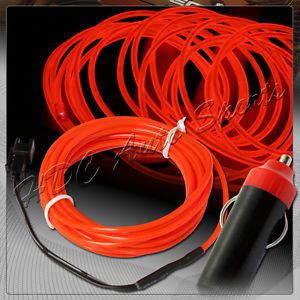 Universal red electroluminescent el wire neon glow rope + cigarette plug adapter
