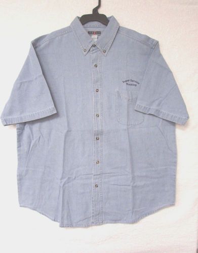 Denim shirt xl short sleeve blue cotton super service trucking jerzees a10-8