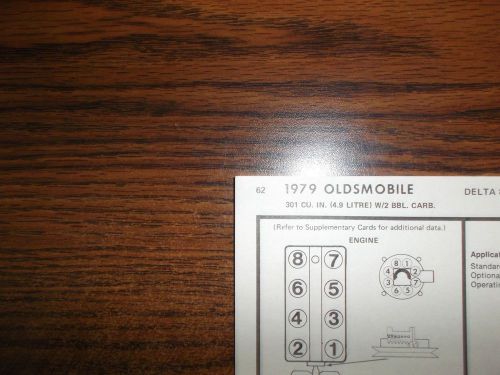 1979 oldsmobile olds eight series models 4.9 liter 301 ci v8 2bbl tune up chart