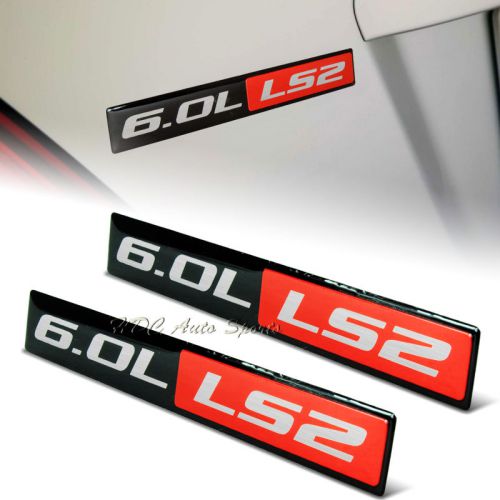 2 x universal red / black 6.0l ls2 aluminum adhesive sticker decal emblem badge