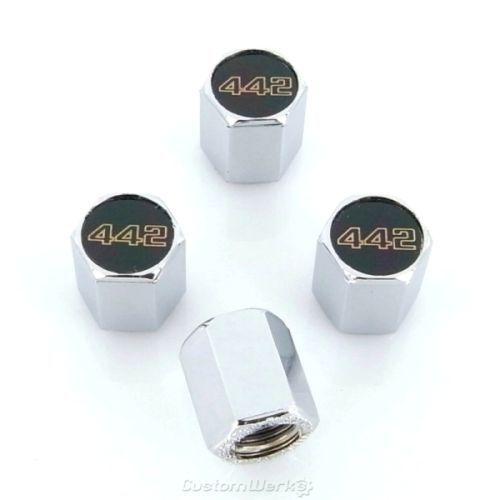 Oldsmobile 442 logo chrome tire stem valve caps - new!