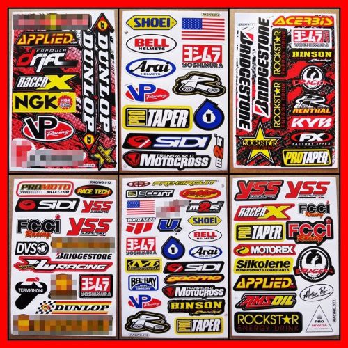 Motocross dirt rider  car  racing bike moto-gp skateboard atv stickers 6 sheets