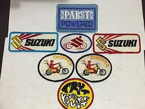 7 nos vintage embroidered motorcycle moto cross suzuki pabst chopper patches