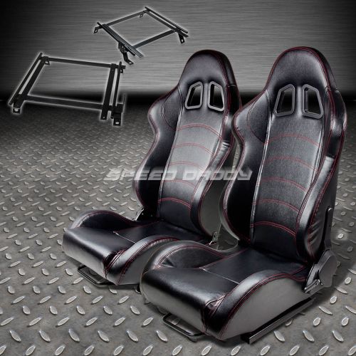 Pair type-1 reclining black pvc racing seat+bracket for 90-93 acura integra