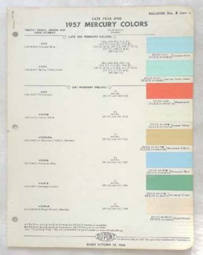 1957 mercury dupont color paint chip chart all models original