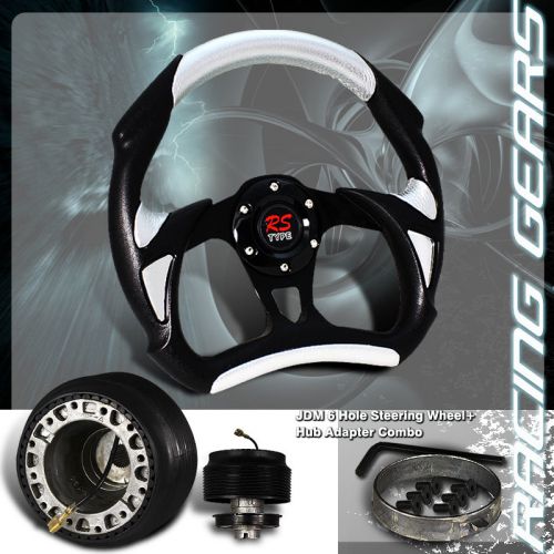 For nissan 6 hole 320mm black &amp; silver pvc leather steering wheel + hub adapter