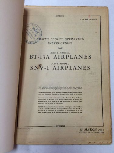 1943 bt-13a army /snv-1 navy original pilot&#039;s flight operating instructions