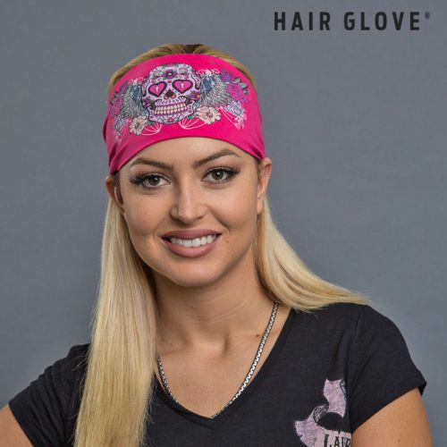 Hair glove® ez bandz® floral sugar skull on pink 50020 biker head band stretch