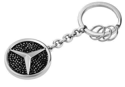 New gorgeous stainless steel key ring w/ black swarovski
