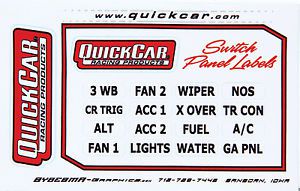 Quickcar racing products switch panel sticker 16 various functions p/n 50-004
