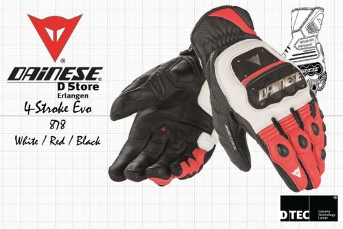 New dainese 4-stroke evo white red black motorcycle race gloves size m (eu)
