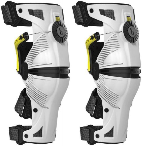 New mobius x8 pair (l/r) knee brace, white/acid yellow, med/md