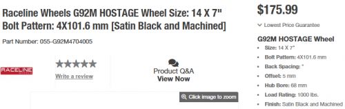 Raceline wheel g92m-47040+5 hostage 14 x 7" 4x101.6 mm [satin blk &amp; mach)