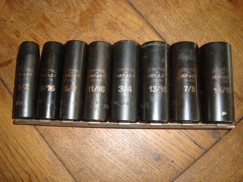 Armstrong impact socket set- 1/2" dr., 8 sockets, 6 point,  deep(3-1/4"), ex.