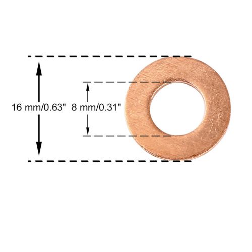 Copper washer flat sealing gasket ring spacer for car 8 x 16 x 1.5mm 20pcs