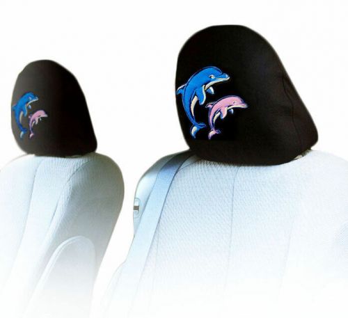 Car Truck SUV Seat Headrest Cover Embroidery Dolphin Design New Uni Size Black, US $8.99, image 2
