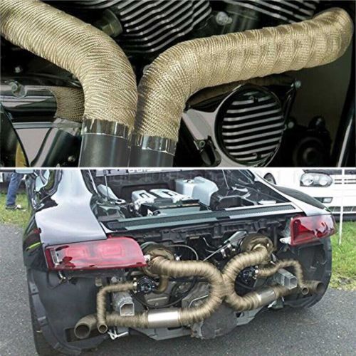 10M Titanium Gold Heat Wrap Tape Exhaust Insulating Downpipe Manifold 10 Ties, US $, image 3