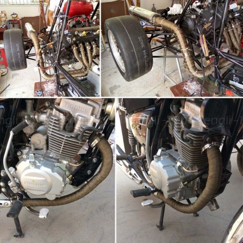 10M Titanium Gold Heat Wrap Tape Exhaust Insulating Downpipe Manifold 10 Ties, US $, image 5