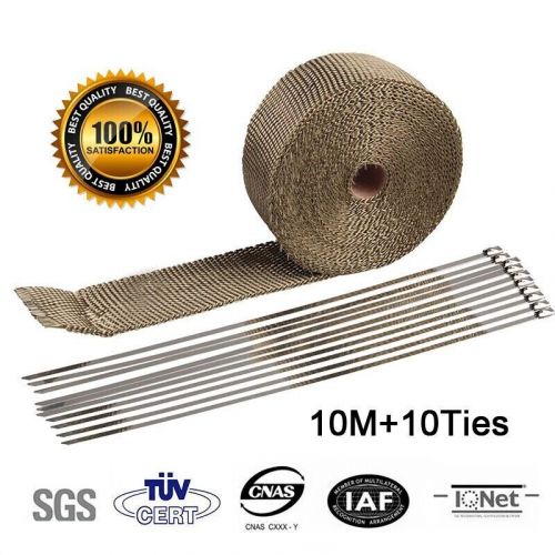 10M Titanium Gold Heat Wrap Tape Exhaust Insulating Downpipe Manifold 10 Ties, US $, image 7