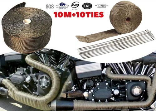10M Titanium Gold Heat Wrap Tape Exhaust Insulating Downpipe Manifold 10 Ties, US $, image 13