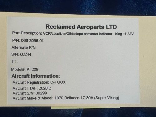 King ki209 vor/localizer/glideslope/converter indicator  11-33v p/n: 066-3056-01