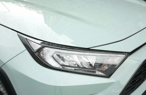 Carbon fiber style front cover trim fit for toyota rav4 2019-2022 headlight lamp